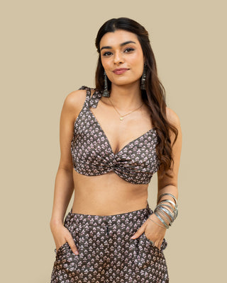 PHOOL floral silky twisted crop top