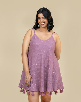 TIME TO DISCO mirrorwork tassel mini dress