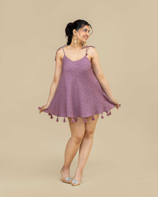 TIME TO DISCO mirrorwork tassel mini dress