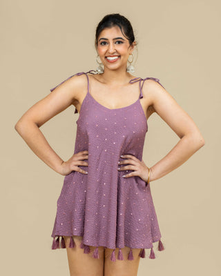 TIME TO DISCO mirrorwork tassel mini dress