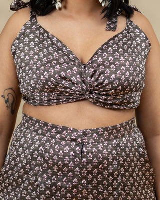 PHOOL floral silky twisted crop top